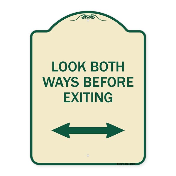 Signmission Look Both Ways Before Exiting W/ Bidirectional Arrow Heavy-Gauge Alum, 24" H, 18" L, TG-1824-23879 A-DES-TG-1824-23879 - main